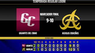 AGUILAS CIBAEÑAS VENCEN A GIGANTES DEL CIBAO 10 POR 9  NUMEROS FINALES [upl. by Alegnat]