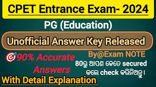 CPET Entrance Exam 2024  Unofficial Answer key  PGEducation  Answer with detail explanation [upl. by Rayna870]