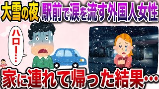 【修羅場】大雪の夜、田舎町の駅前に座り込み泣いている外国人女性→心配になり家に連れて帰った結果…【伝説のスレ】 [upl. by Reyem]