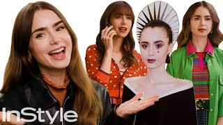 Lily Collins Reacts To Life Size CutOuts of Her Emily in Paris Looks  InStyle [upl. by Aicala]