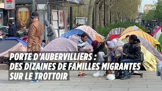 Des dizaines de familles migrantes campent porte dAubervilliers [upl. by Meeki]