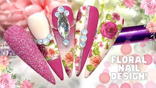 TRANSFER FOIL STEP BY STEP TUTORIAL FLORAL VINTAGE NAIL ART DESIGN ROSE NAIL TUTORIAL MADAM GLAM [upl. by Chap]