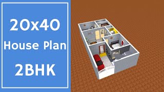 20x40 House Plan 2BHK  2 Bedrooms House  800 Sqft House Design  Small House Plan 2BHK [upl. by Pollack]