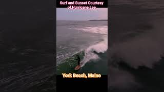 Surfing York Beach with Hurricane Lee amp a crazy sunset surfing maine beach drone weather waves [upl. by Felix771]