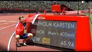 Karsten Warholm SMASHES his own 400m hurdles world record at Olympic Games [upl. by Calesta]