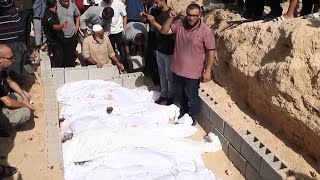 Funerals held for Palestinian families in central Gaza killed in Israeli airstrikes [upl. by Ulla]