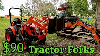 How I made simple quickattach tractor forks for only 90 Bare minimum for material handling [upl. by Naitsabas658]