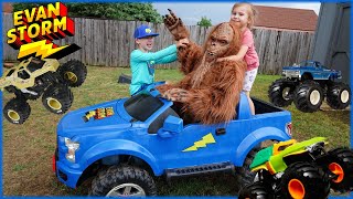 Finding Monster Trucks amp BIGFOOT Joyrides The Evan Storm Power Wheel [upl. by Aivital546]