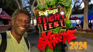 Six Flags Magic Mountain  Fright Fest EXTREME 2024  All Mazes  Riding X2 at night [upl. by Notfol]