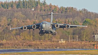 Very Windy C17 Landing at Edinburgh 4K [upl. by Epuladaug526]