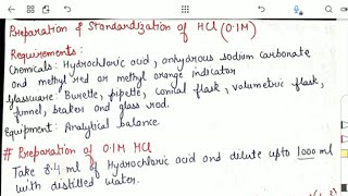 Preparation and Standardization of HCL 01N or 01M bpharmacynotes Pharmaceutical Analysis [upl. by Kcyred]