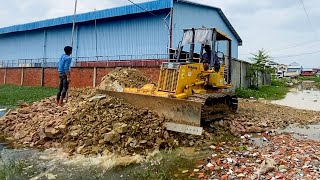 New Project Landfill on Flooded Land Cooperation Between Bulldozer KOMATSU D20A amp Dump Truck [upl. by Faxon102]