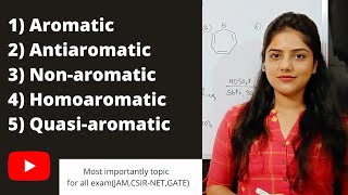 AROMATICITY  ANTIAROMATICITY  NONAROMATIC  HOMOAROMATICITY  QUASIAROMATIC  IMPORTANT TOPIC🔴 [upl. by Chancellor]