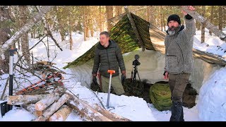 DEEP WINTER BUSHCRAFTSleeping in the SnowGoat RoastSnowshoe and Sled [upl. by Aymer]