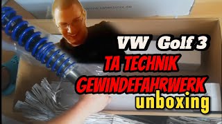 TaTechnik gewindefahrwerk Unboxing VW golf 3  FREUDE des TODES ERSTES NEUES FAHRWERK Reupload [upl. by Radnaskela]