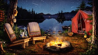 Campfire by the Lake Ambience with Crickets Owls Water amp Night Sounds for Relaxation amp Sleep [upl. by Eiclek588]