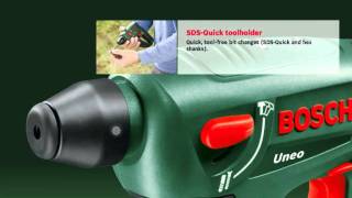 Features of Bosch Lithiumion Cordless Rotary Hammer Drill Uneo [upl. by Woodall]