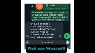 Cómo Convertir Videos a Audio y Texto Gratis en WhatsApp [upl. by Altaf731]