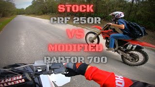 Stock CRF250 VS Monster Raptor 700 🔥MUST SEE TO BELIEVE🔥 [upl. by Kendrick]