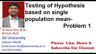 Testing of Hypothesis based on single population mean  Testing of Hypothesis Hypothesis Testing [upl. by Zurc20]