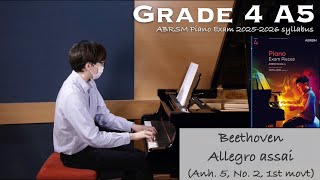 Grade 4 A5  Beethoven  Allegro assai Anh 5 No 2  ABRSM Piano Exam 20252026  Stephen Fung ðŸŽ¹ [upl. by Hsakaa]