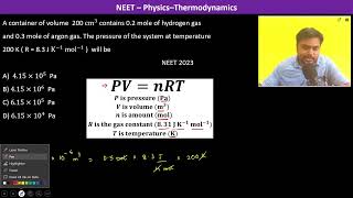 A container of volume 200 cm3 contains 02 mole of hydrogen gas and 03 mole of argon gas The [upl. by Annek]