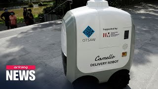 Selfdriving delivery robot on call for parcel and grocery delivery in Singapore [upl. by Sherwin]