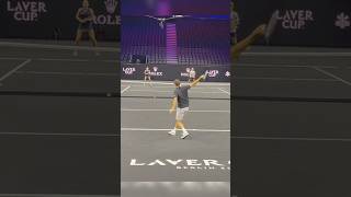 Roger Federer hitting the ball at the Laver Cup Wilson event to present the RF 01 racket tennis [upl. by Occor]