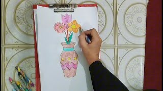 Easy Vase and Flower Coloring Page  Fun and Relaxing Oil Pastel Tutorial [upl. by Ahsieki522]