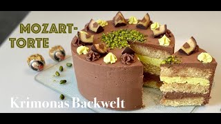 Mozarttorte mit Marzipan Nougat und Pistazien Creme 🍰  Mozart cake receipe  Krimonas Backwelt [upl. by Rebekah]