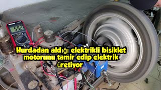 Hurdadan aldığı elektrikli bisiklet motorunu tamir edip bu motordan elektrik üretiyor [upl. by Assirod]