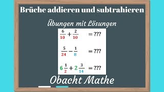 Brüche addieren und subtrahieren  Übungen mit Lösungen  gleichnamig  ungleichnamig  gemischt [upl. by Nner115]