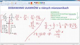 Jak dodawać ułamki o różnych mianownikach  przykłady  ForumWiedzy [upl. by Krutz]