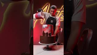 Cake with mirror glaze dessert pastrychef mirrorglass ocean chocolate food cake kitchen [upl. by Rebane]