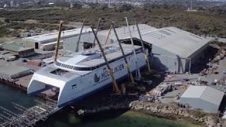 Austal Hull 393 Molslinjen Express 4 Lift and Rollout [upl. by Dihaz758]