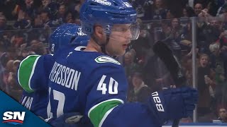 Canucks Elias Pettersson Fires Home OneTimer Off Feed From Quinn Hughes [upl. by Lanae]