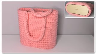 Easy Crochet Bag For Totally Beginners with Wooden Base [upl. by Halas]