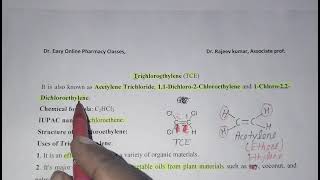 Trichloroethylenestructure uses pharmacyTCEacetylene trichloride122trichloroethylenechemis [upl. by Goulden]