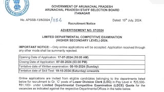 ADVERTISEMENT FOR LDCE EXAMINATION 2024TOTAL71 POSTSAPSSB EXAM 2024 [upl. by Rabkin]