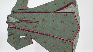 How to make V shape frock with border amp center V panel V shape border designing on Khaddar frock [upl. by Keyser88]