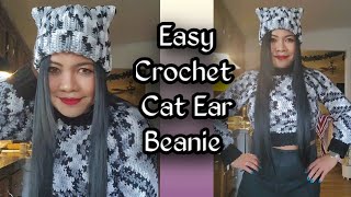 Easy Crochet Cat Ear Beanie DIY crochet gantsilyo [upl. by Gorden428]