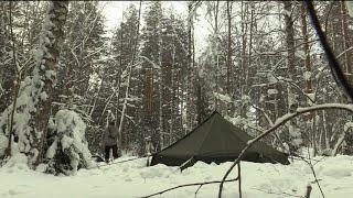 Solo Winter Overnight Camp 36  Savotta Hawu 4 Hot Tent  Savotta wood stove [upl. by Oirifrop]