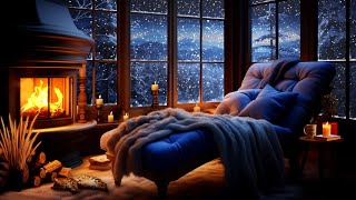 Winter Reading Corner with Falling Snow Wind amp Crackling Fire  Sounds for Read Relax amp Sleep [upl. by Myk]