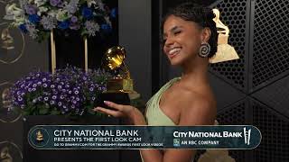 Tyla Shows Off Her GRAMMY Win At The CNB quotFirst Lookquot Cam  2024 GRAMMYs Premiere Ceremony [upl. by Anahcra]