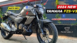 3 New Features के साथ 2024 Yamaha FzsV3 Bs7 Model Matte Grey Colour Review🔥Features Price Mileage [upl. by Maxie]