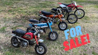 Mini Bikes For Sale Honda Z50 CT70 XR100 Suzuki MT50 amp Fox Deals [upl. by Ernesto]