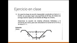 Ejercicio para canales de Máxima Eficiencia Hidráulica [upl. by Garlaand]