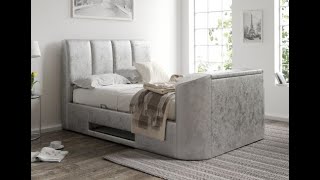 Copenhagen Upholstered Ottoman TV Bed Frame  Silver Crush [upl. by Norym5]