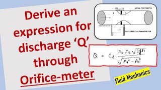 Orificemeter discharge derivation Dynamics of fluid flowFluid flow Dischargemeasurement device [upl. by Attenna146]