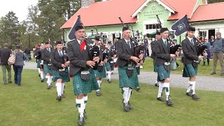 Newtonhill Pipe Band march on to play outside Games Centre during 2023 Braemar Gathering in Scotland [upl. by Fedak]